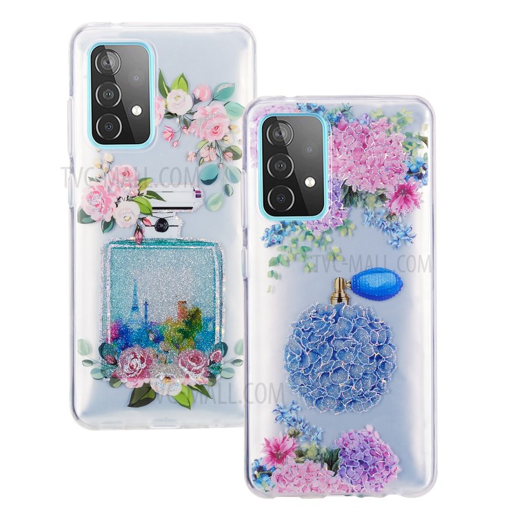 IMD Perfume Flower Butterfly Pattern Case for Samsung Galaxy A52 5G 2.0mm TPU Protector Cover - Round Bottle and Flower-4