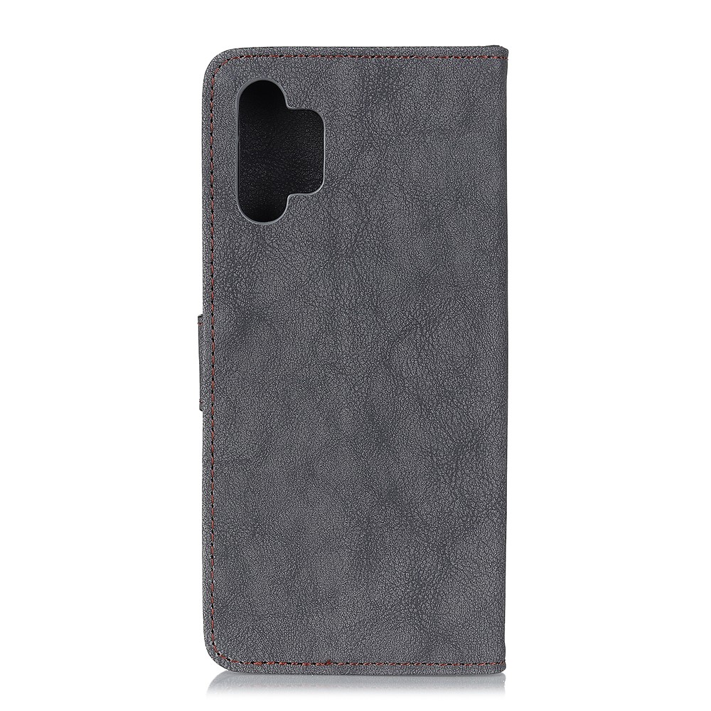 KHAZHEN Retro Split Leather Stitching Design Phone Cover Case Wallet Design for Samsung Galaxy A32 5G - Black-3