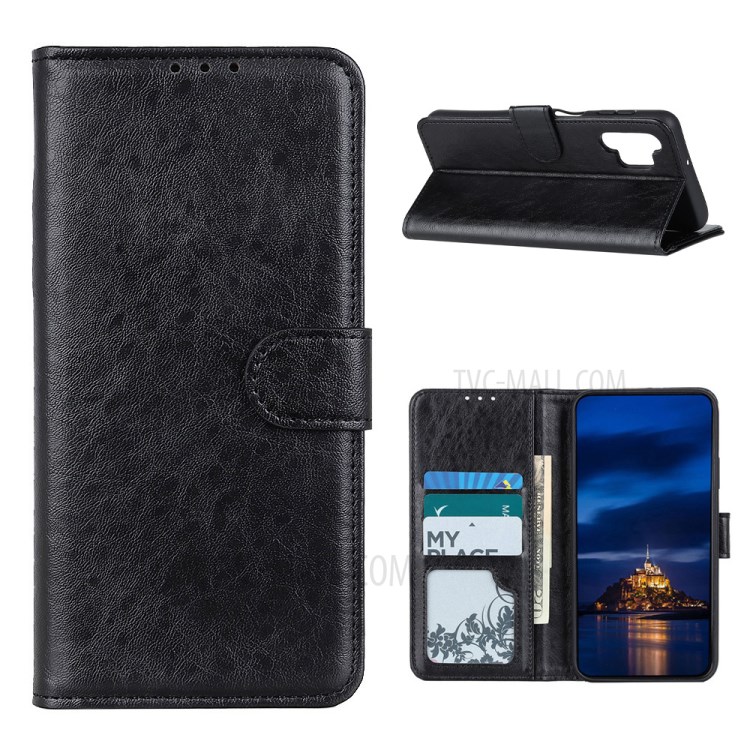 Crazy Horse Texture Leather Shell Wallet Stand Phone Covering for Samsung Galaxy A32 5G - Black-1