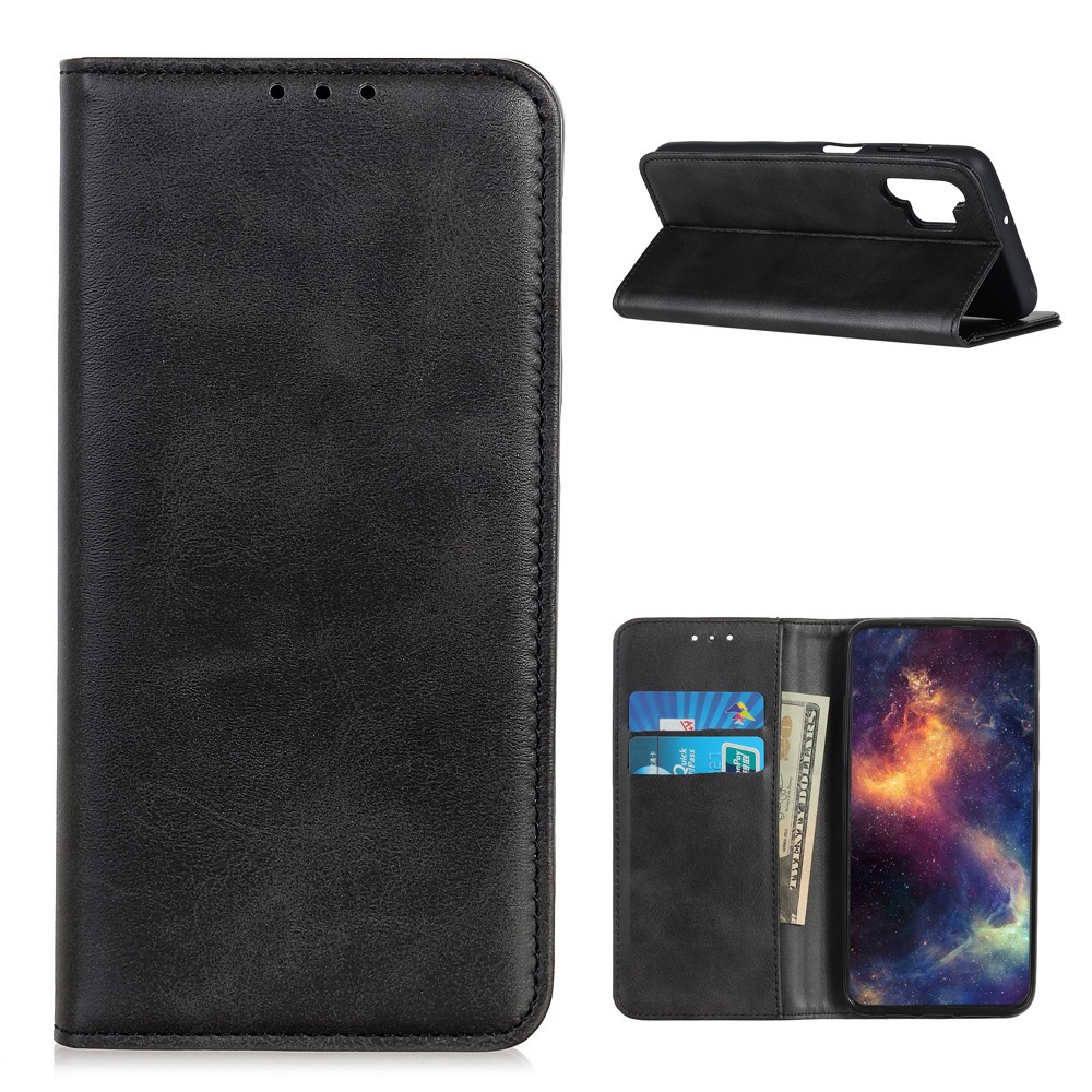 Wallet Stand Split Leather Magnetic Closure Protective Case for Samsung Galaxy A32 5G - Black-1