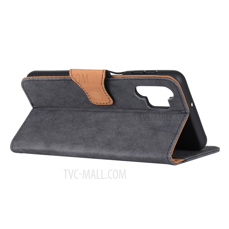 Retro Style Split Leather Wallet Phone Case Stand Design for Samsung Galaxy A32 4G - Grey-4