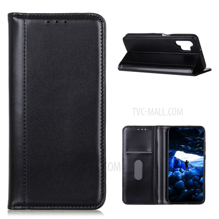 Automatic Suction Split Leather Folio Flip Wallet Design Phone Case for Samsung Galaxy A32 4G - Black-1