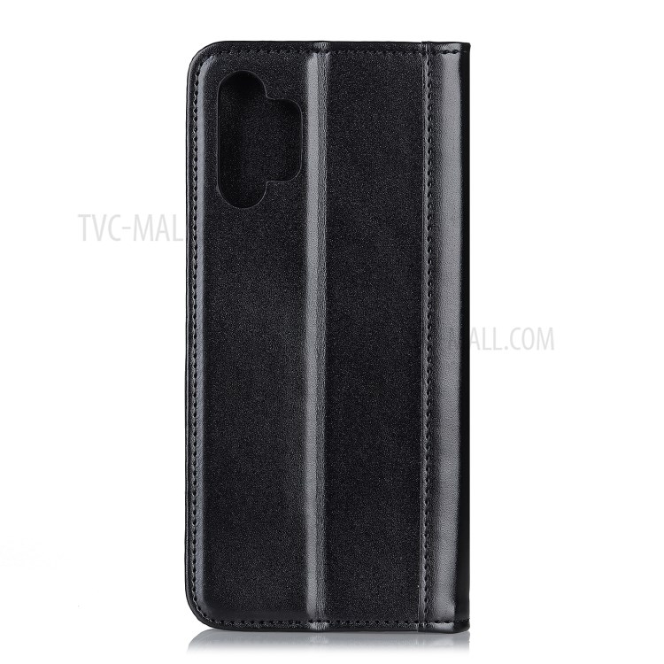 Automatic Suction Split Leather Folio Flip Wallet Design Phone Case for Samsung Galaxy A32 4G - Black-3