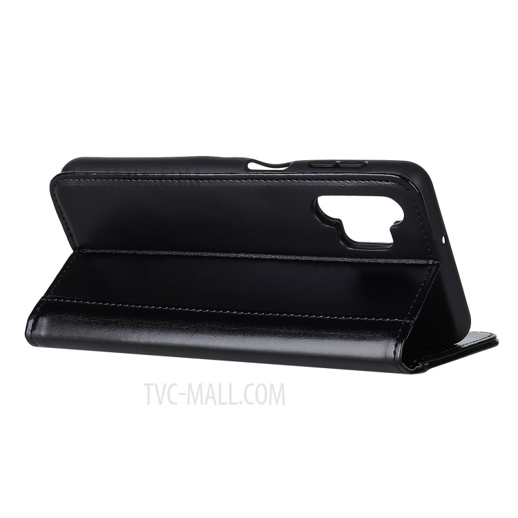Automatic Suction Split Leather Folio Flip Wallet Design Phone Case for Samsung Galaxy A32 4G - Black-4