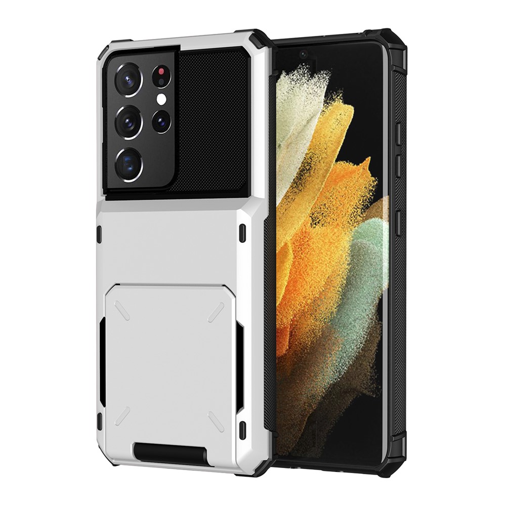 Shop Flip Card Holder Tpu Pc Hybrid Case For Samsung Galaxy S21 Ultra 5g White From China Tvc Mall Com