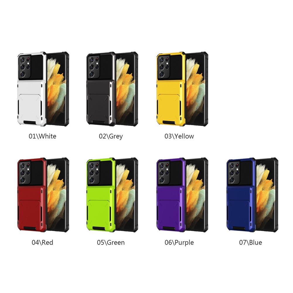 Flip Card Holder TPU+PC Hybrid Case for Samsung Galaxy S21 5G - Black-3