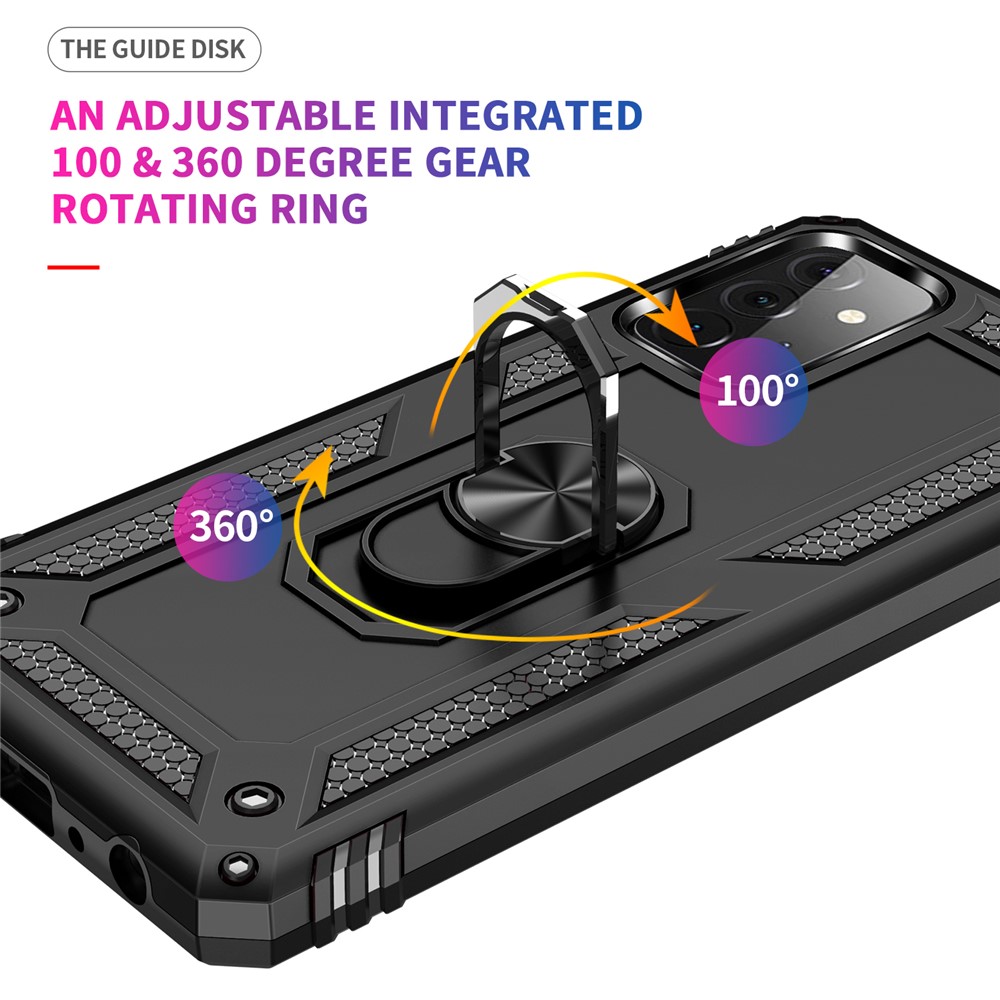 Hybrid PC + TPU Phone Case Shell Anti-Fall Finger Ring Kickstand for Samsung Galaxy A72 5G - Black-4