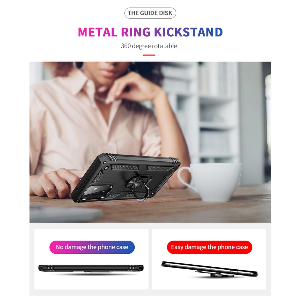 Hybrid PC + TPU Phone Case Shell Anti-Fall Finger Ring Kickstand for Samsung Galaxy A72 5G - Black-6
