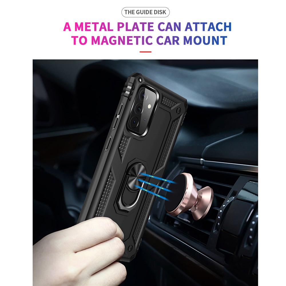 Hybrid PC + TPU Phone Case Shell Anti-Fall Finger Ring Kickstand for Samsung Galaxy A72 5G - Black-7