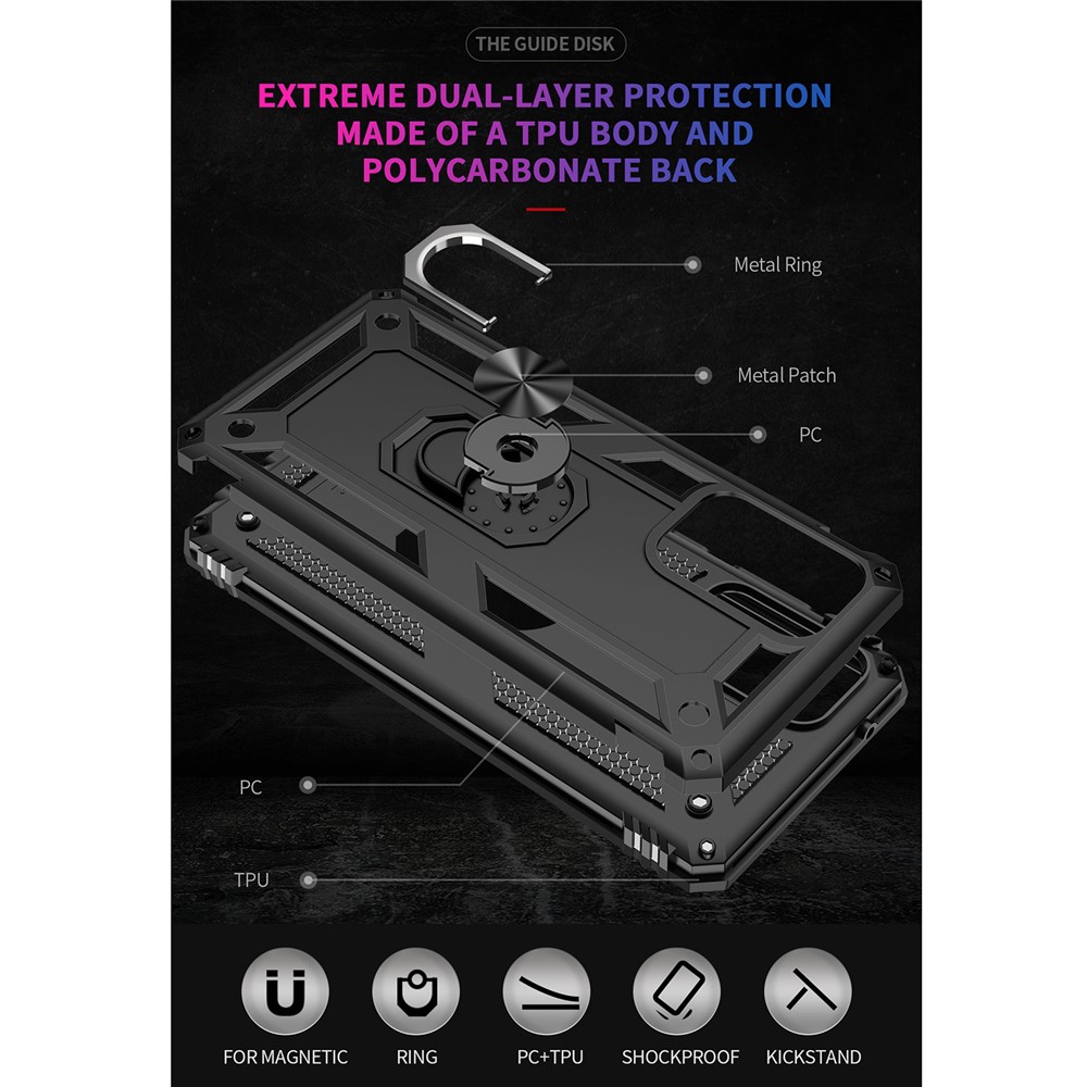 Hybrid PC + TPU Phone Case Shell Anti-Fall Finger Ring Kickstand for Samsung Galaxy A72 5G - Black-8