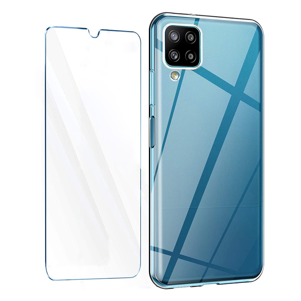 Para a Caixa de Telefone Samsung Galaxy A12 TPU Com Protetor de Tela de Vidro Temperado Tampa de Choque Transparente à Prova de Choque