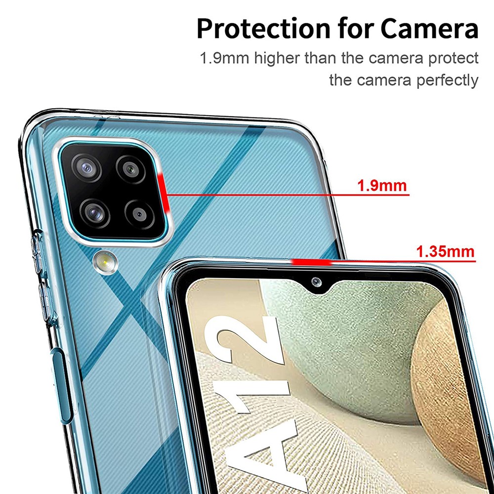 Para a Caixa de Telefone Samsung Galaxy A12 TPU Com Protetor de Tela de Vidro Temperado Tampa de Choque Transparente à Prova de Choque