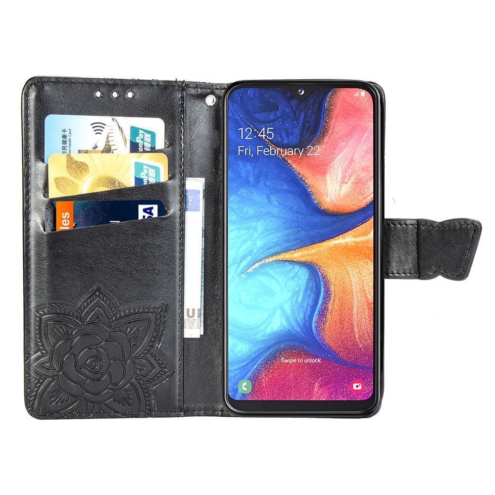 Big Butterfly Imprinting Design Leather Wallet Phone Shell for Samsung Galaxy A20e - Black-4