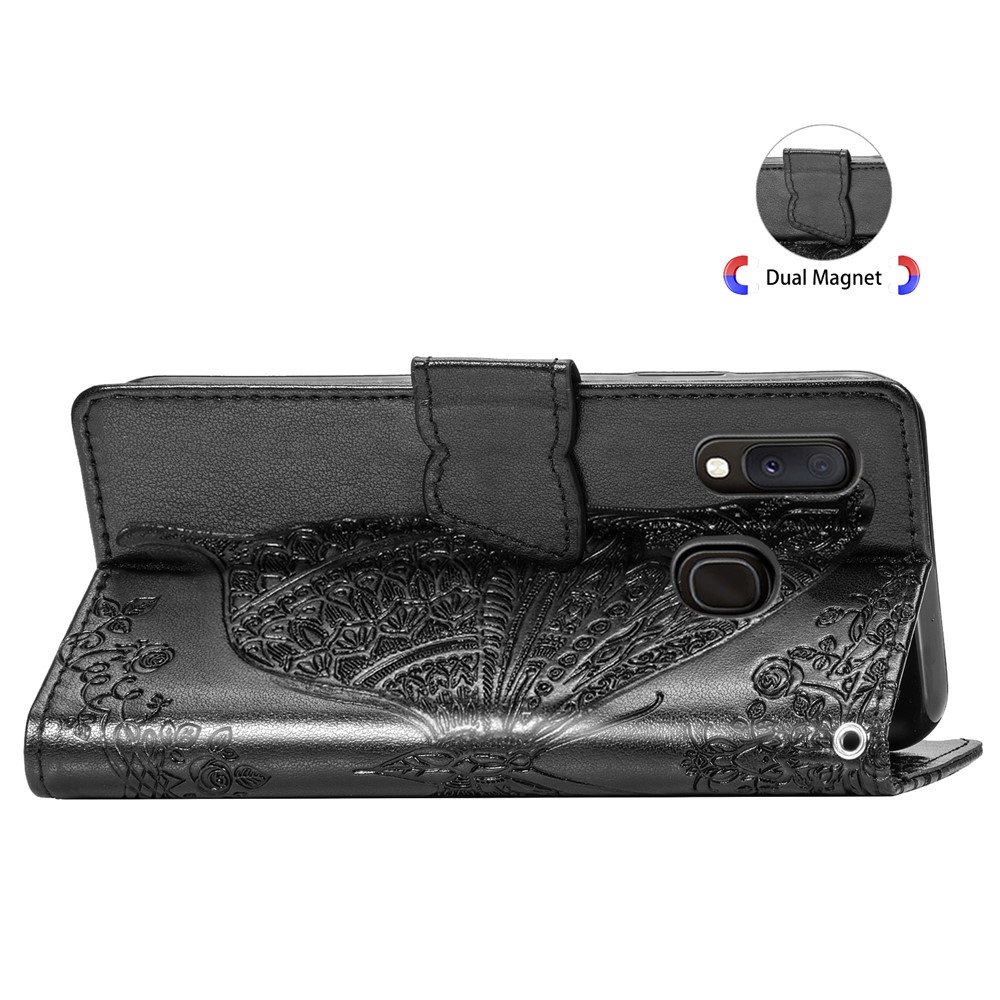 Big Butterfly Imprinting Design Leather Wallet Phone Shell for Samsung Galaxy A20e - Black-6