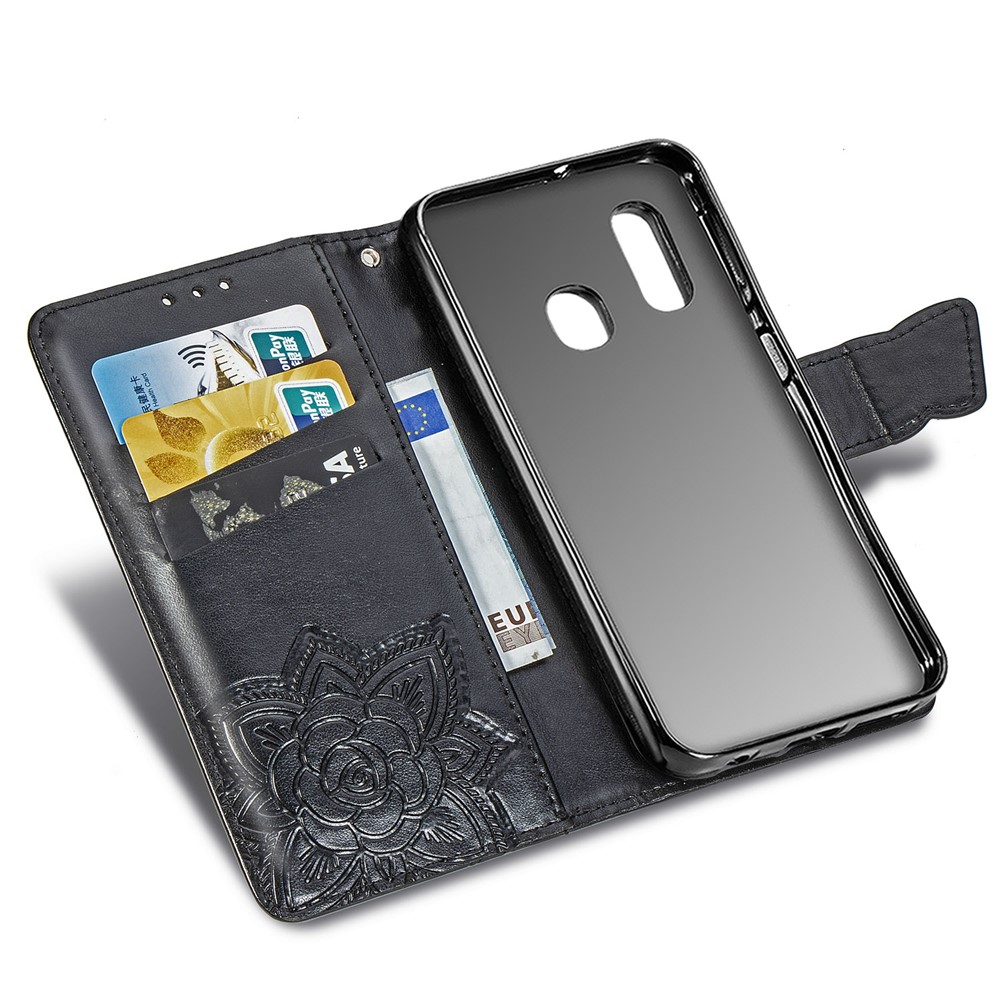 Big Butterfly Imprinting Design Leather Wallet Phone Shell for Samsung Galaxy A20e - Black-7