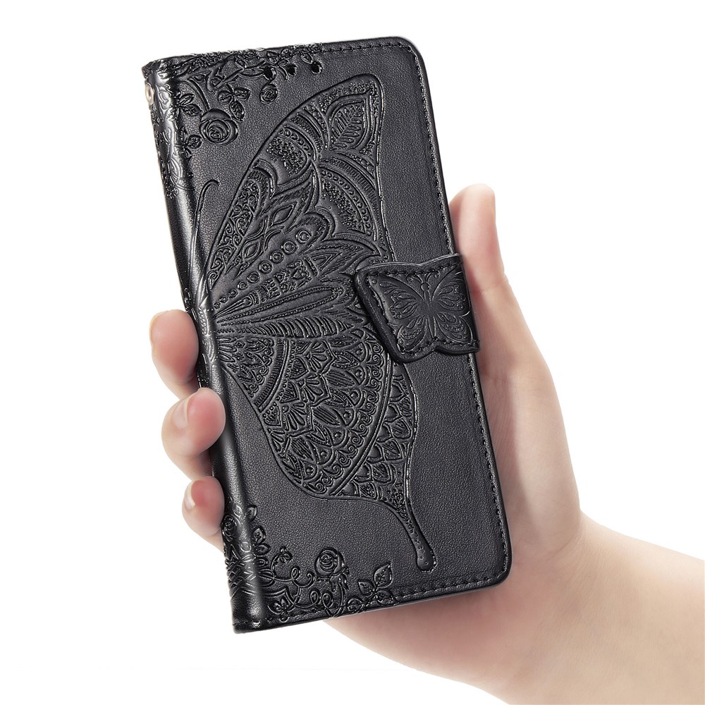 Big Butterfly Imprinting Design Leather Wallet Phone Shell for Samsung Galaxy A20e - Black-8