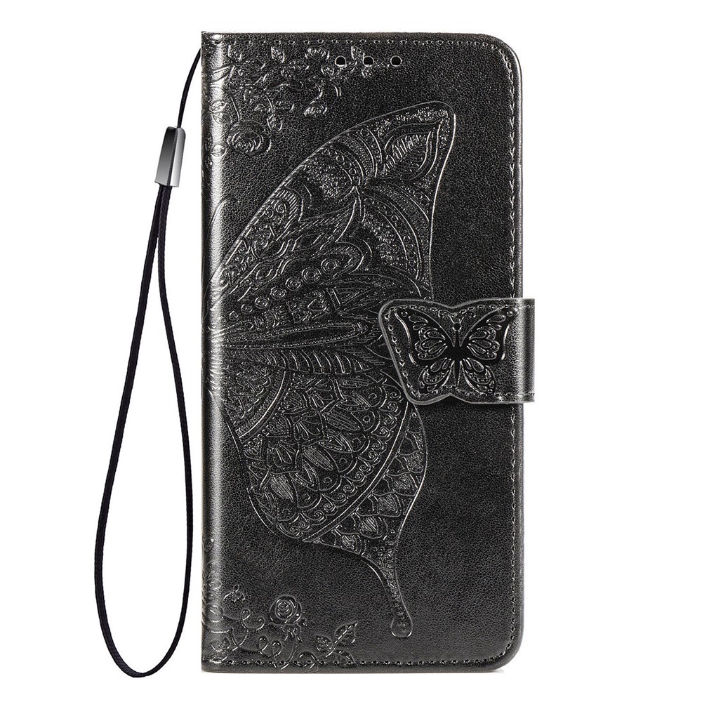 Imprint Big Butterfly Leather Wallet Phone Cover for Samsung Galaxy A12 - Black-7