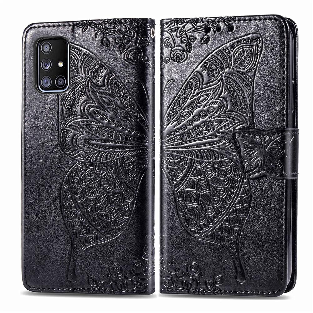 Imprint Big Butterfly Leather Wallet Phone Case for Samsung Galaxy A51 5G SM-A516 - Black-2