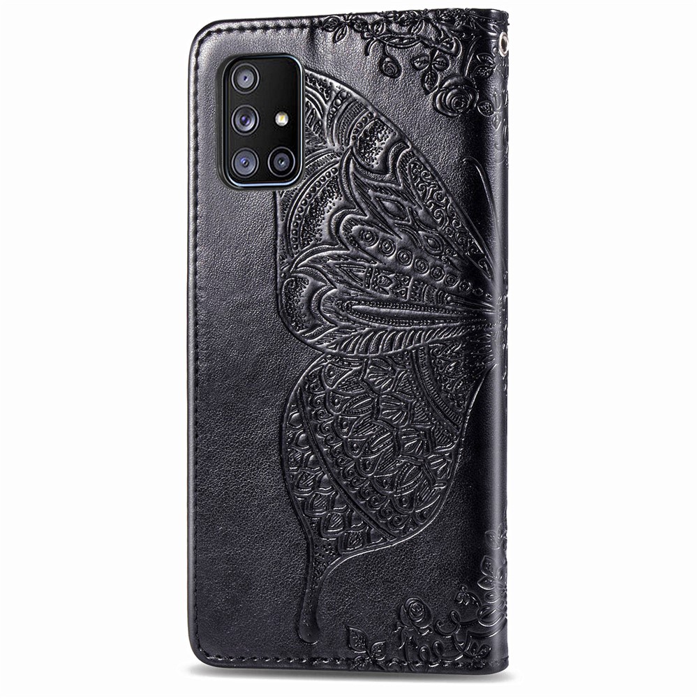 Imprint Big Butterfly Leather Wallet Phone Case for Samsung Galaxy A51 5G SM-A516 - Black-4