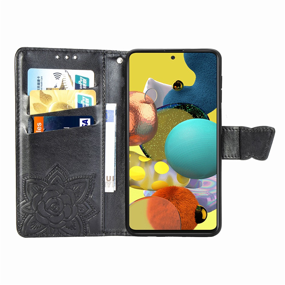 Imprint Big Butterfly Leather Wallet Phone Case for Samsung Galaxy A51 5G SM-A516 - Black-5
