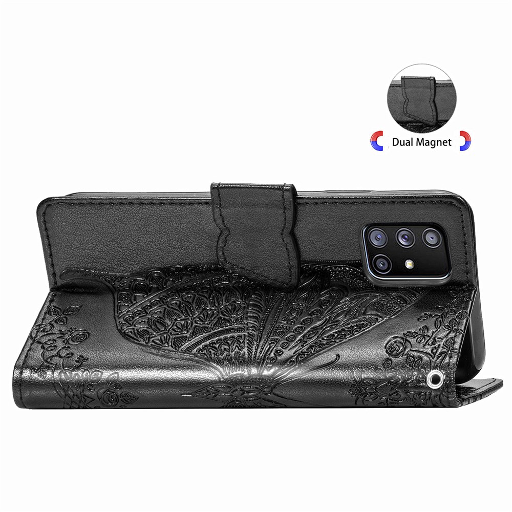 Imprint Big Butterfly Leather Wallet Phone Case for Samsung Galaxy A51 5G SM-A516 - Black-7