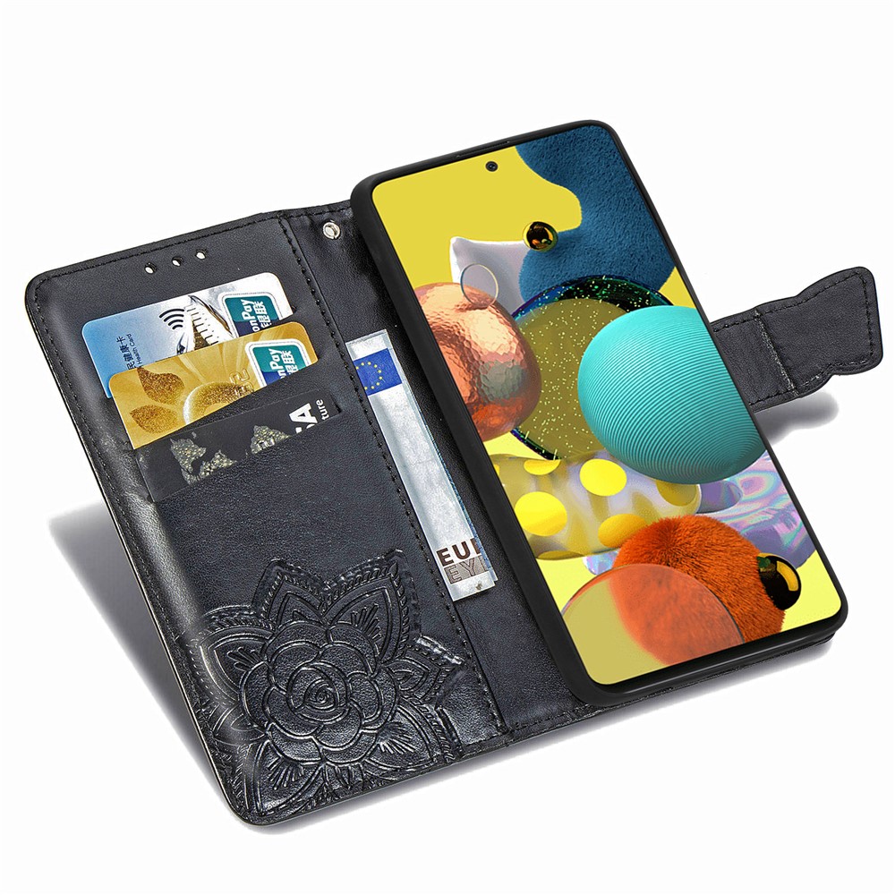 Imprint Big Butterfly Leather Wallet Phone Case for Samsung Galaxy A51 5G SM-A516 - Black-8