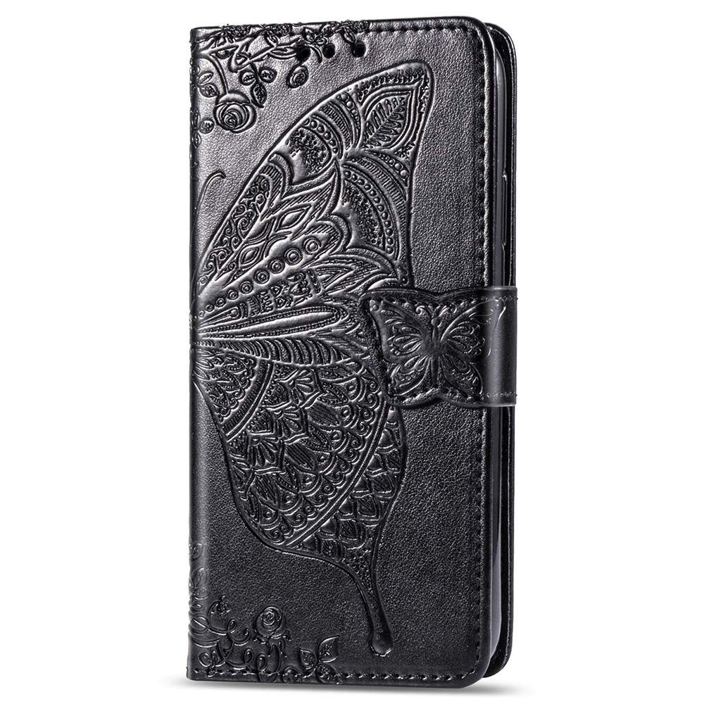 Imprint Big Butterfly Leather Wallet Phone Shell for Samsung Galaxy A42 5G - Black-3