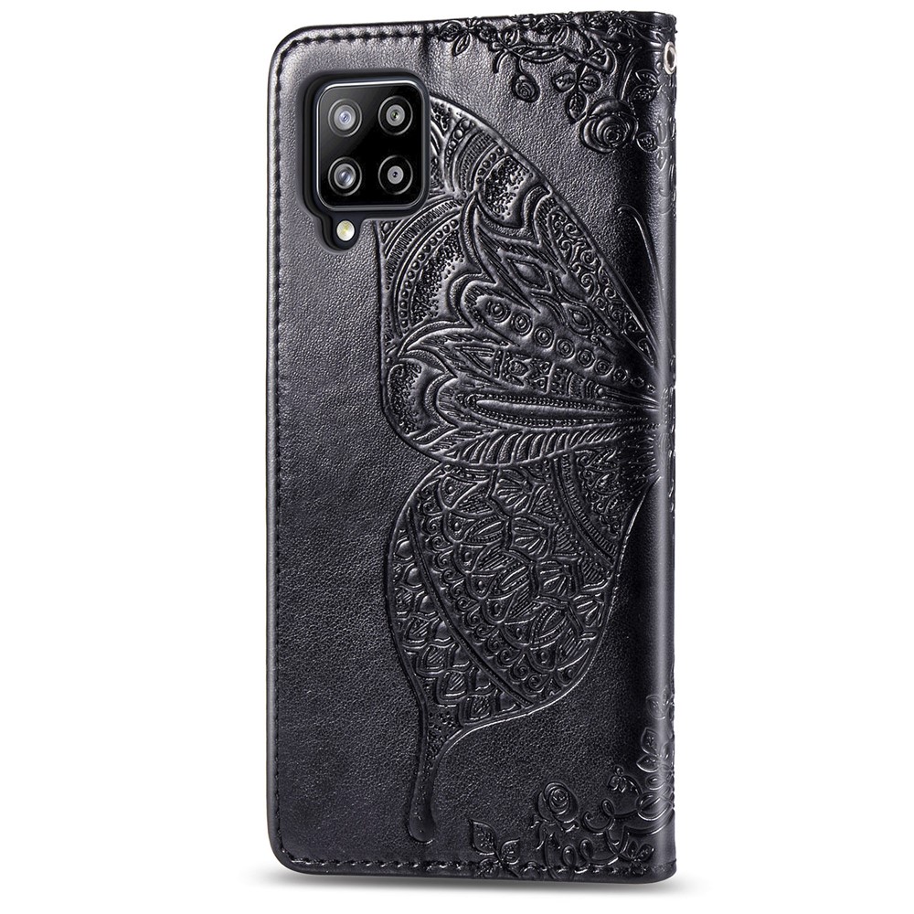 Imprint Big Butterfly Leather Wallet Phone Shell for Samsung Galaxy A42 5G - Black-4