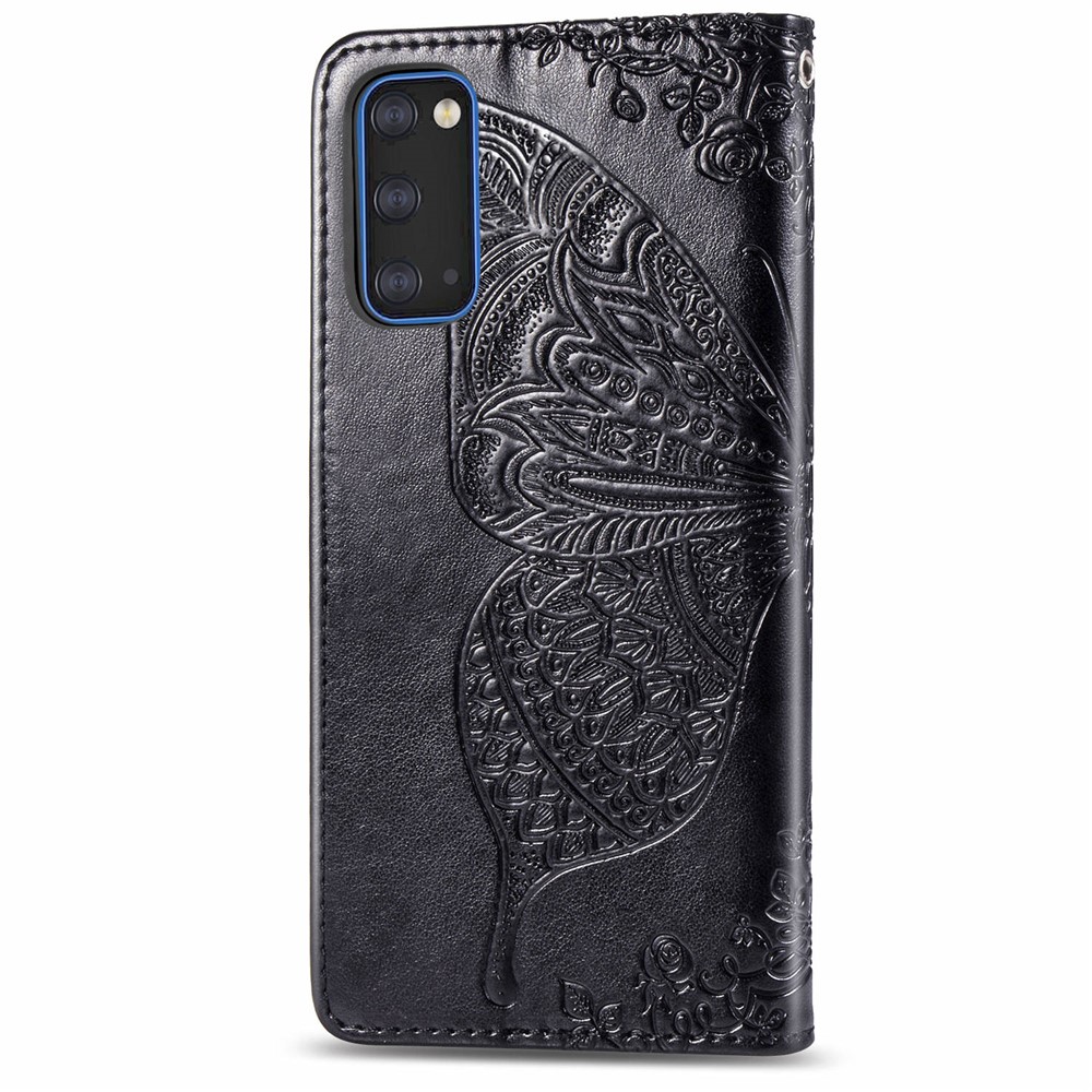 Imprint Big Butterfly Leather Wallet Phone Shell for Samsung Galaxy S20 - Black-2