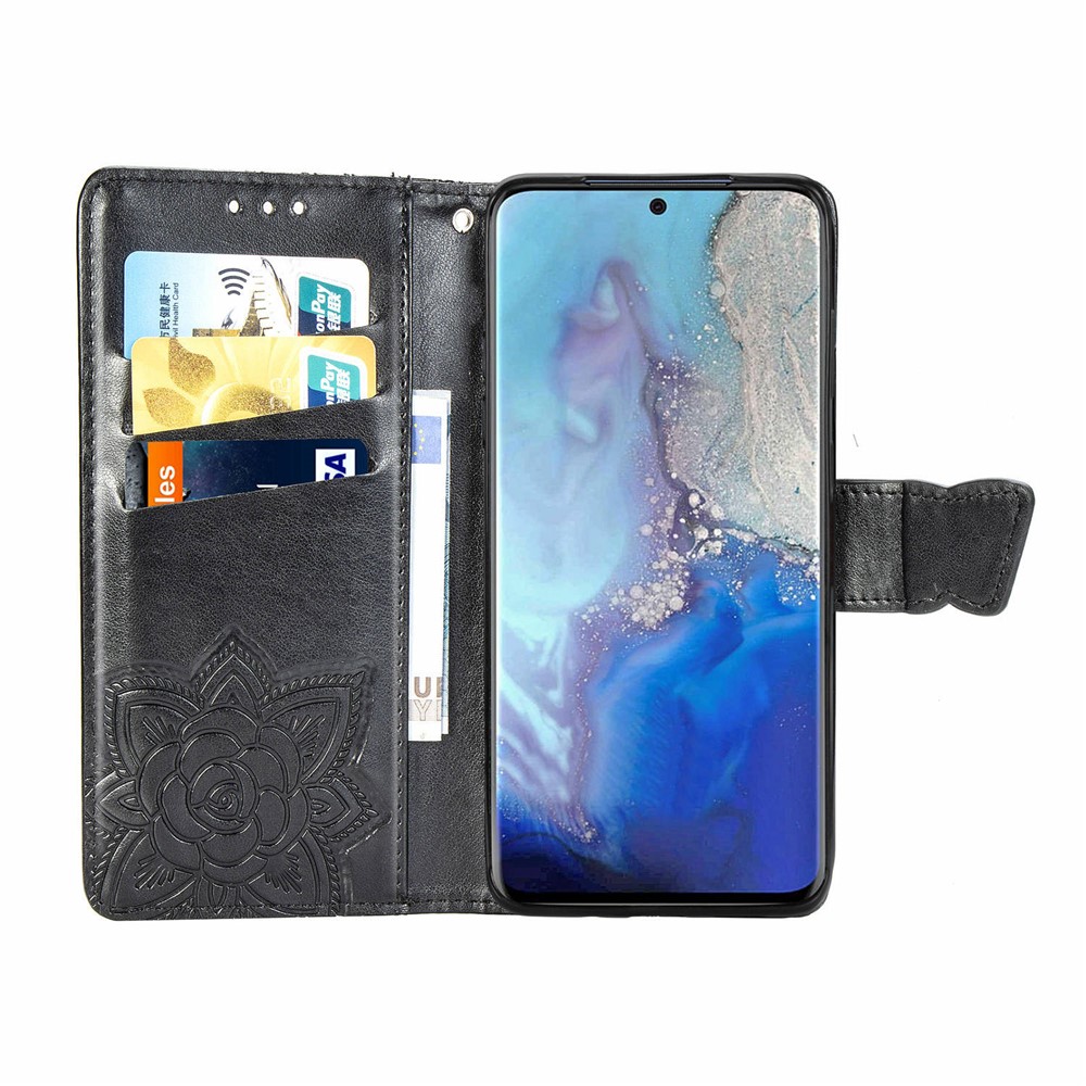 Imprint Big Butterfly Leather Wallet Phone Shell for Samsung Galaxy S20 - Black-4