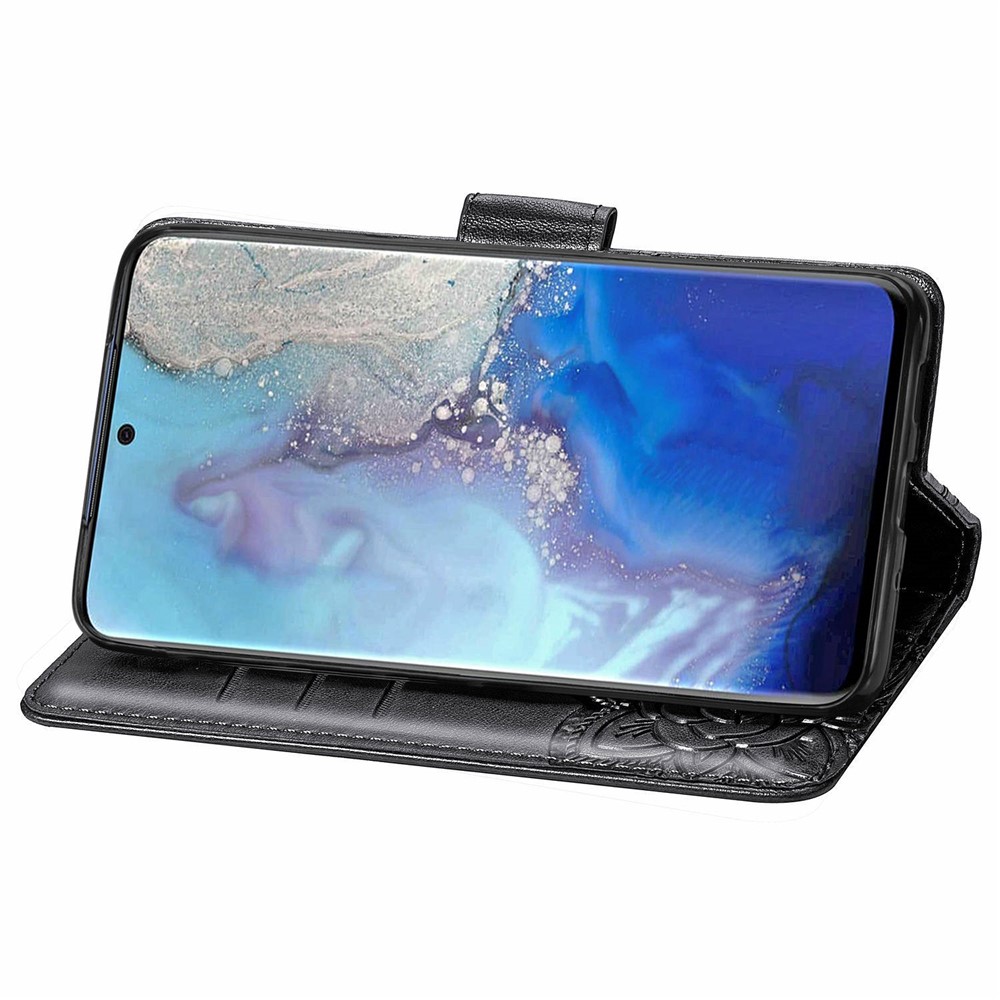 Imprint Big Butterfly Leather Wallet Phone Shell for Samsung Galaxy S20 - Black-5