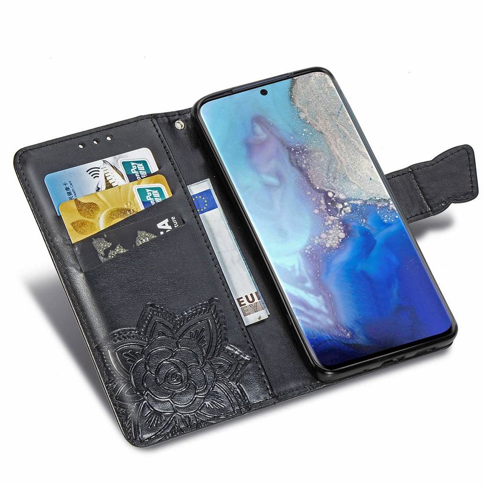 Imprint Big Butterfly Leather Wallet Phone Shell for Samsung Galaxy S20 - Black-7