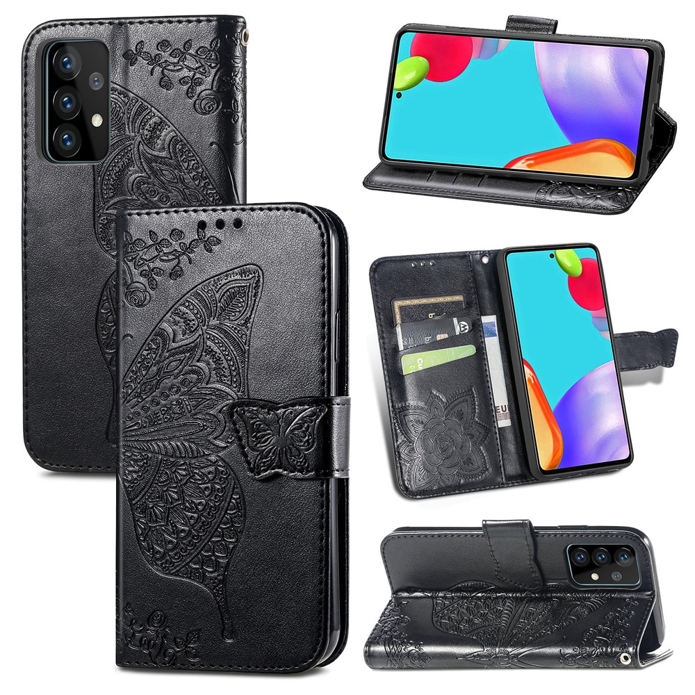 Imprint Big Butterfly Leather Wallet Phone Shell forSamsung Galaxy A72 5G / A72 4G - Black-1