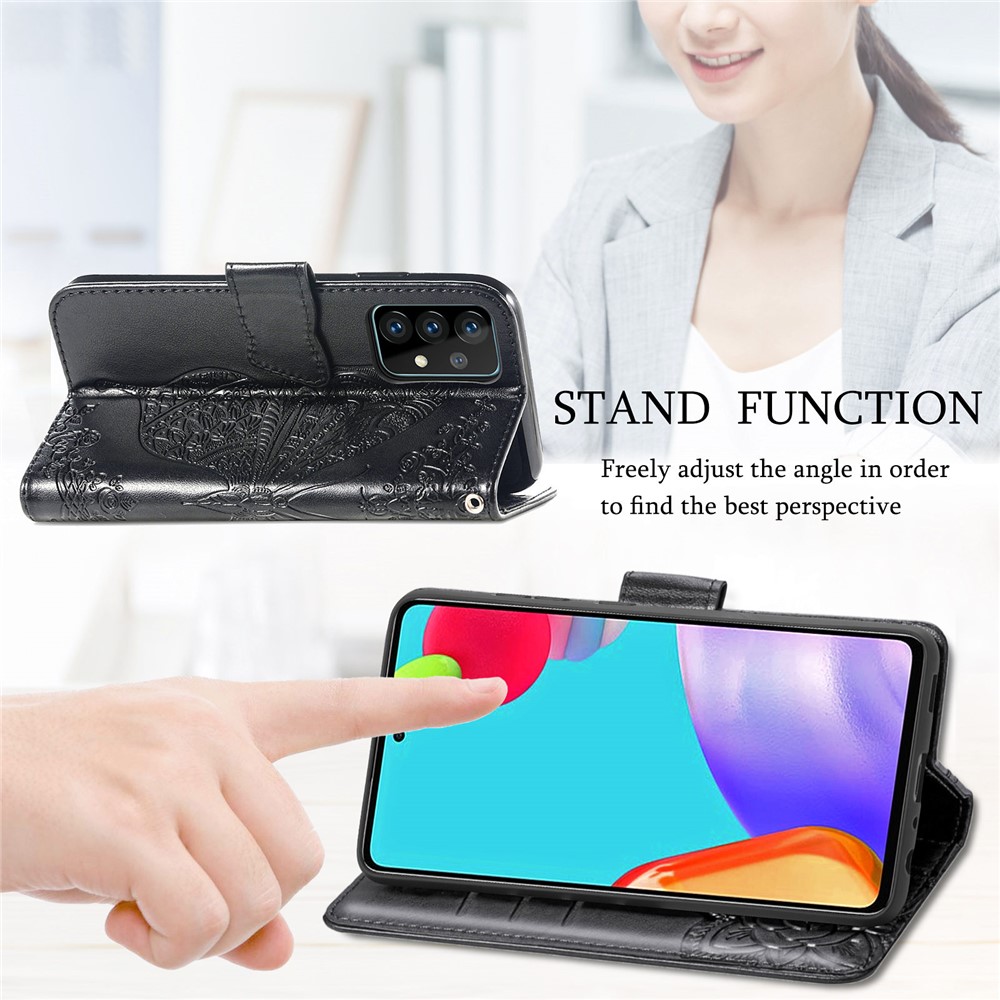 Imprint Big Butterfly Leather Wallet Phone Shell forSamsung Galaxy A72 5G / A72 4G - Black-10
