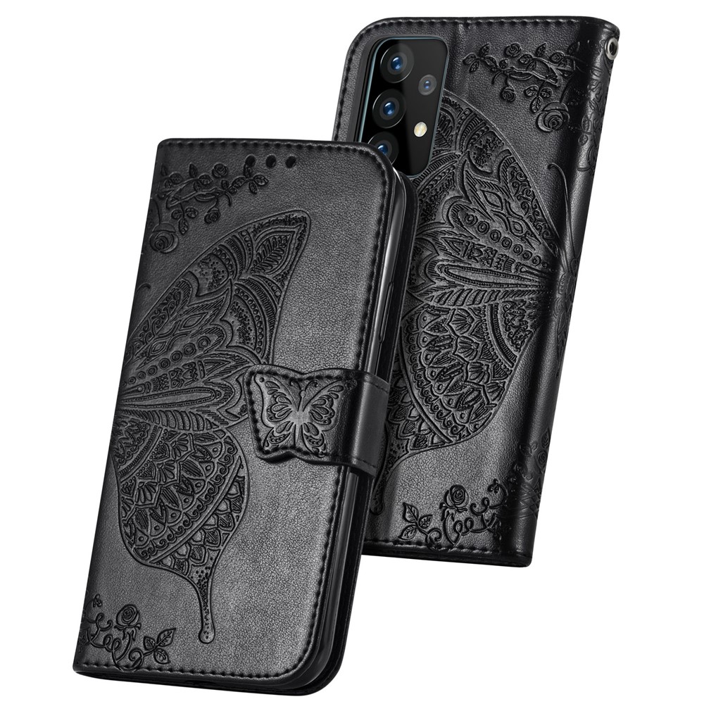 Imprint Big Butterfly Leather Wallet Phone Shell forSamsung Galaxy A72 5G / A72 4G - Black-2
