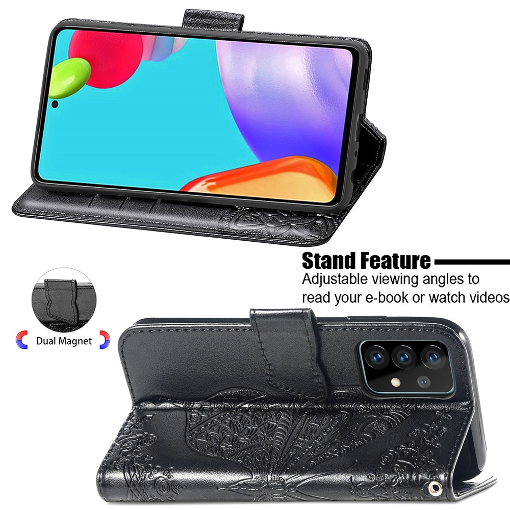 Imprint Big Butterfly Leather Wallet Phone Shell forSamsung Galaxy A72 5G / A72 4G - Black-5