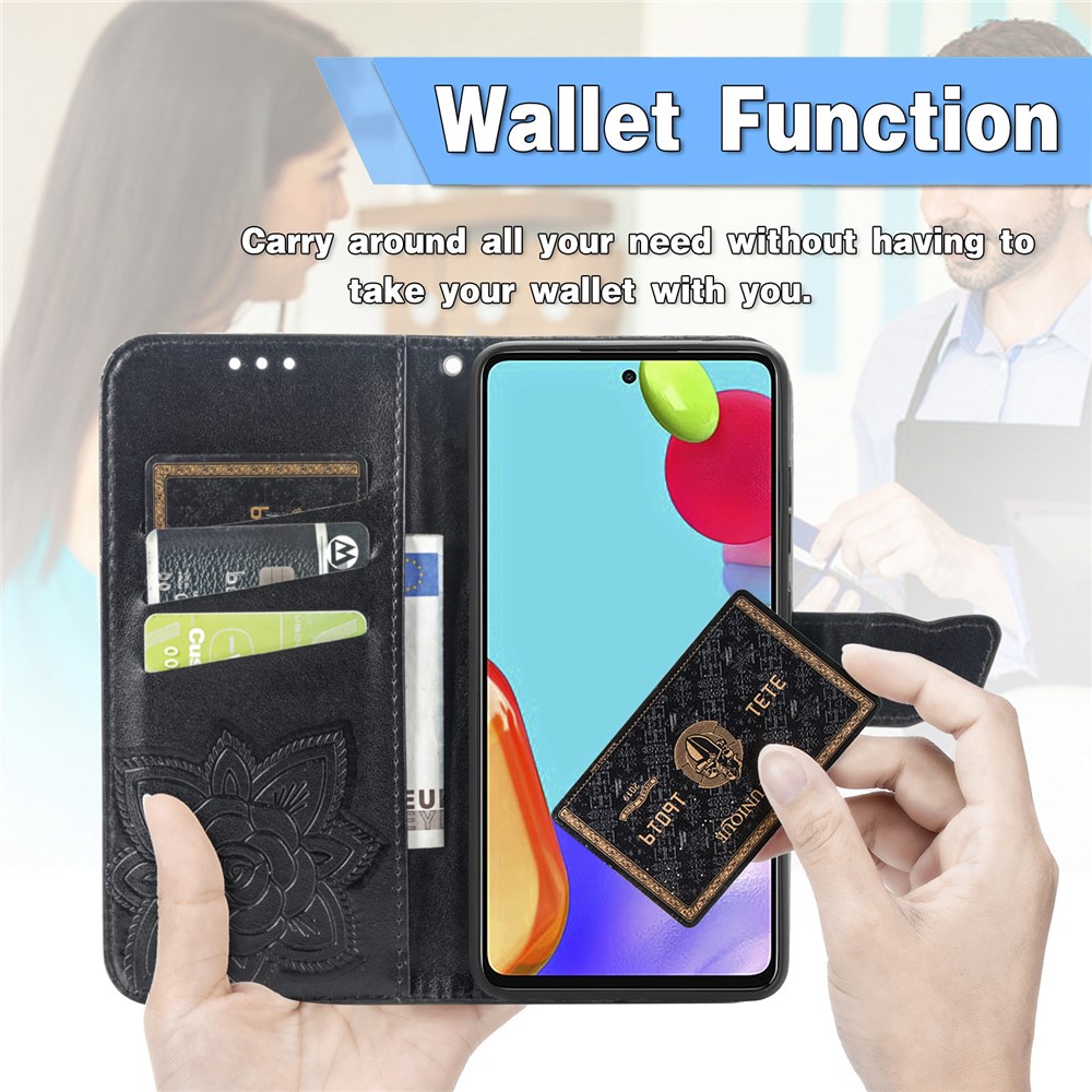 Imprint Big Butterfly Leather Wallet Phone Shell forSamsung Galaxy A72 5G / A72 4G - Black-7