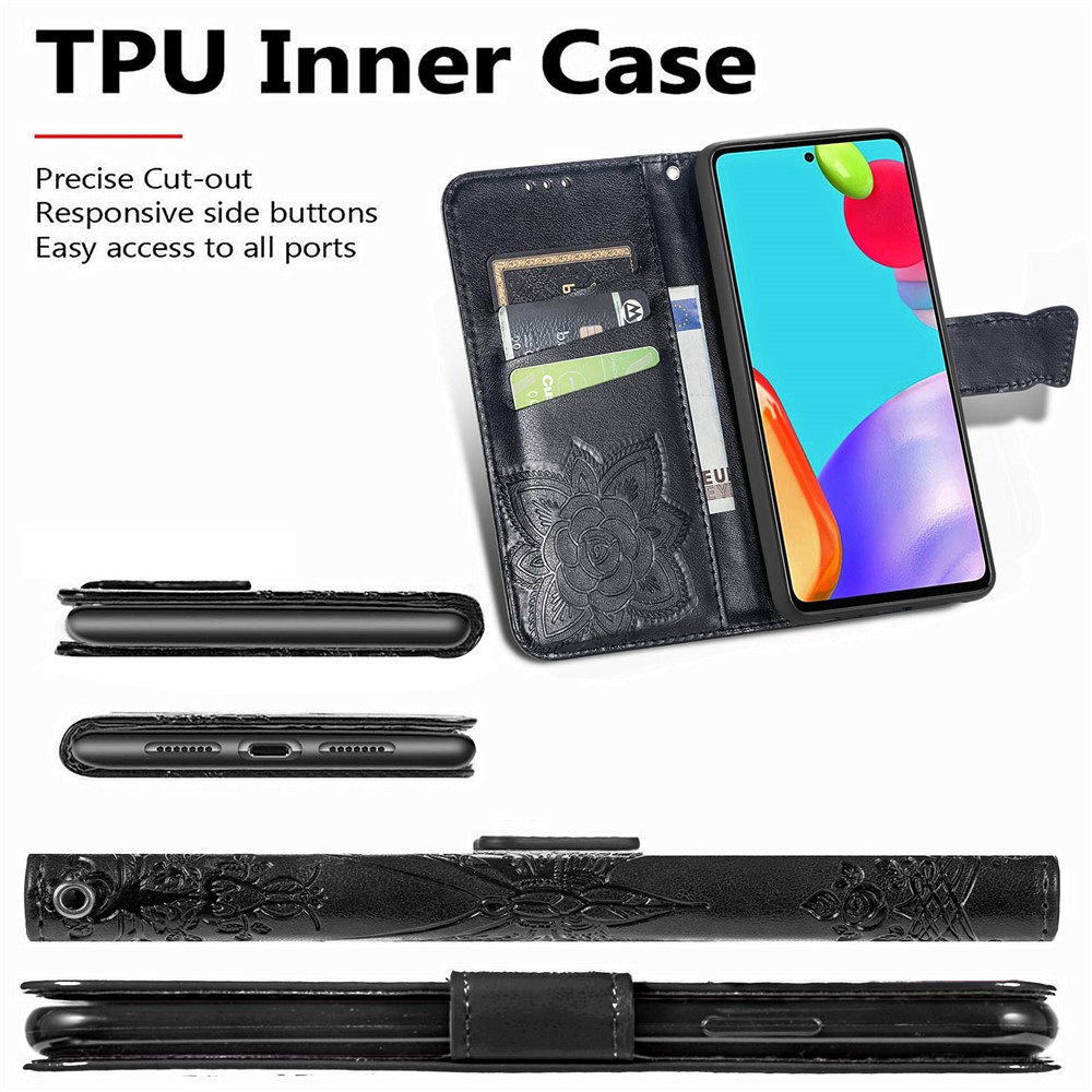 Imprint Big Butterfly Leather Wallet Phone Shell forSamsung Galaxy A72 5G / A72 4G - Black-8