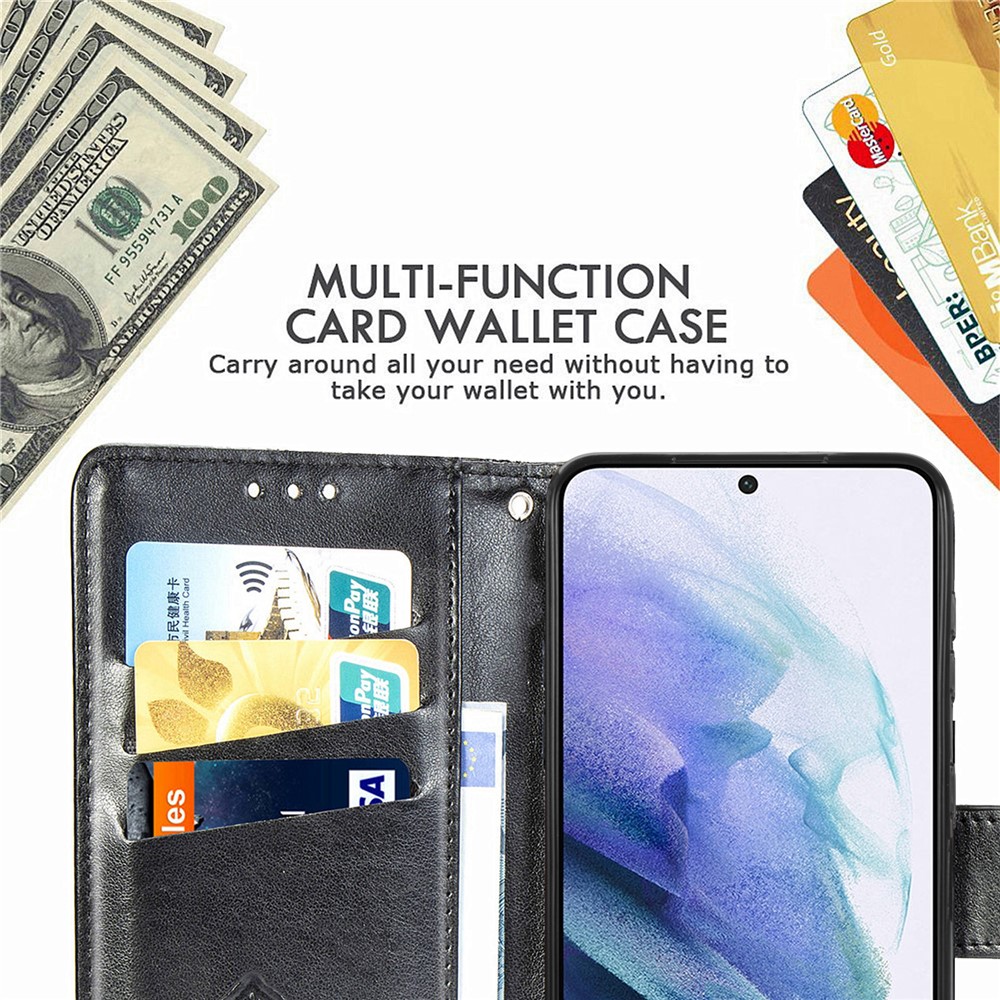Imprint Big Butterfly Leather Wallet Phone Shell for Samsung Galaxy S21 5G - Black-15