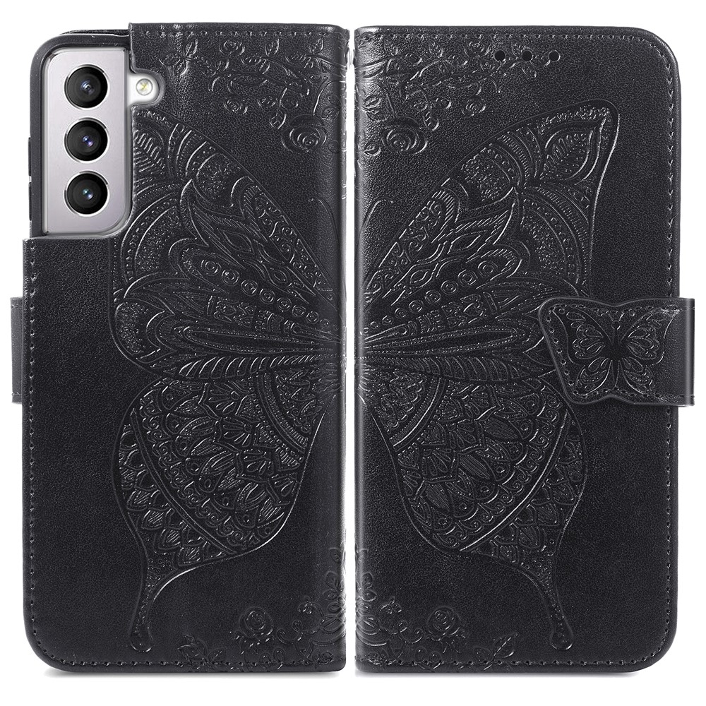 Imprint Big Butterfly Leather Wallet Phone Shell for Samsung Galaxy S21 5G - Black-3
