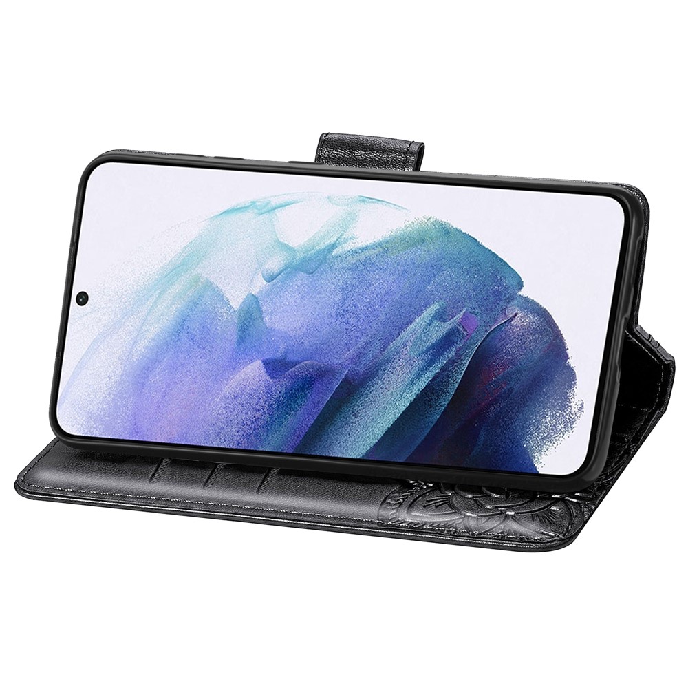 Imprint Big Butterfly Leather Wallet Phone Shell for Samsung Galaxy S21 5G - Black-6
