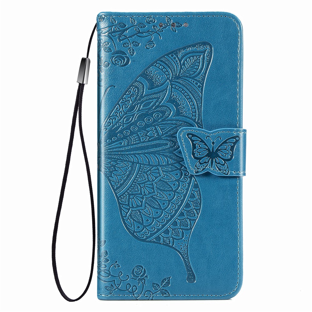 Imprint Big Butterfly Leather Wallet Phone Shell for Samsung Galaxy S21 Ultra 5G - Blue-11