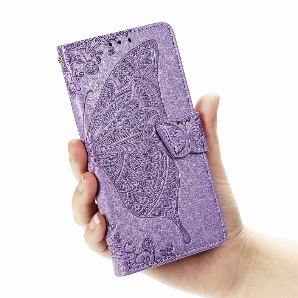 Imprint Big Butterfly Leather Wallet Phone Case for Samsung Galaxy Z Fold2 5G - Light Purple-11