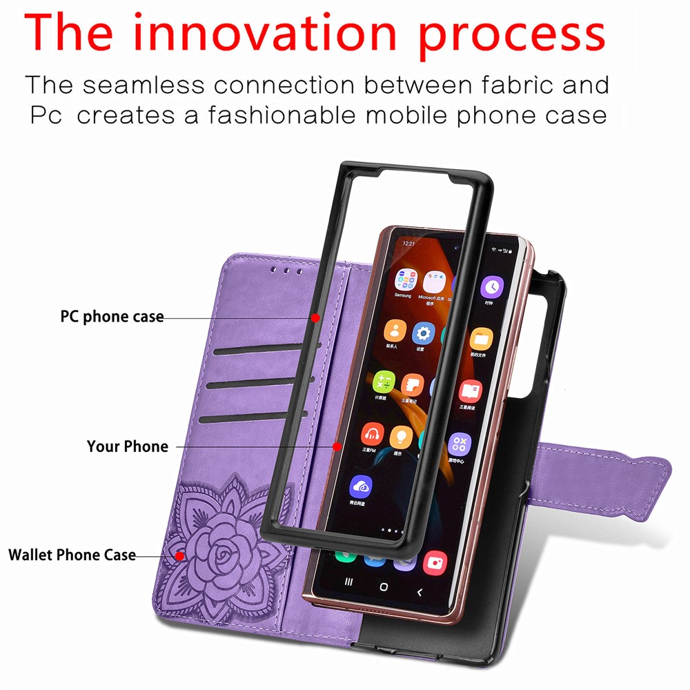 Imprint Big Butterfly Leather Wallet Phone Case for Samsung Galaxy Z Fold2 5G - Light Purple-14