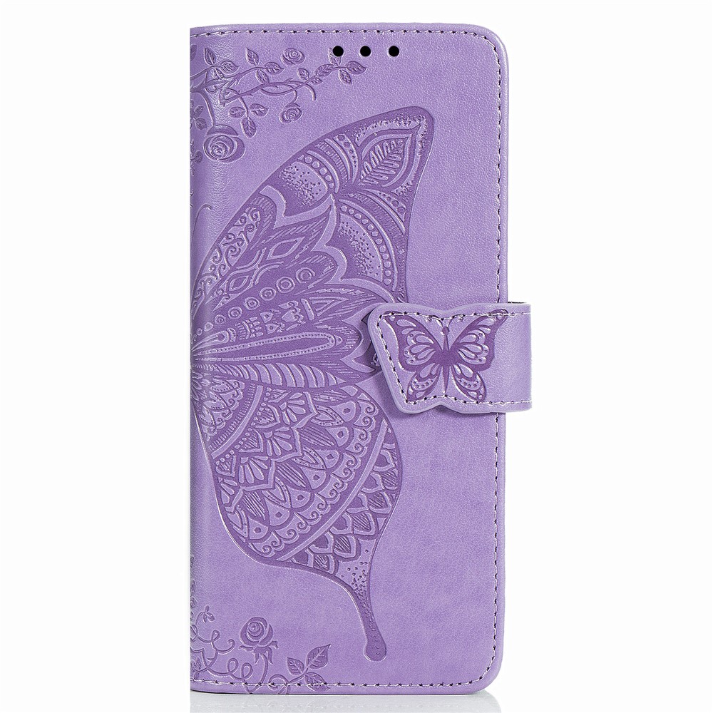 Imprint Big Butterfly Leather Wallet Phone Case for Samsung Galaxy Z Fold2 5G - Light Purple-3