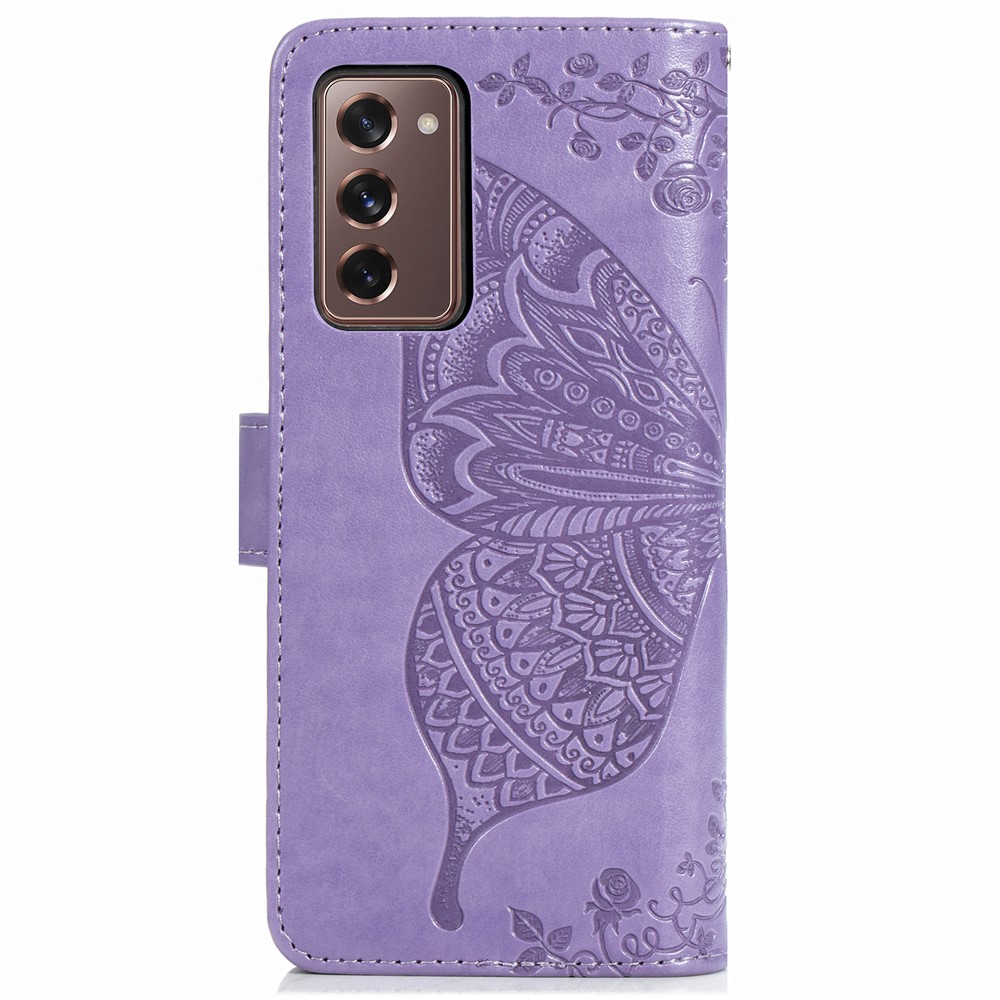Imprint Big Butterfly Leather Wallet Phone Case for Samsung Galaxy Z Fold2 5G - Light Purple-4