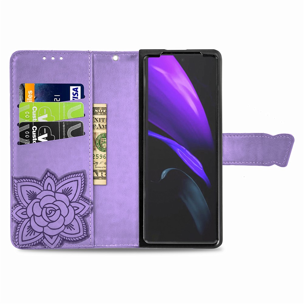 Imprint Big Butterfly Leather Wallet Phone Case for Samsung Galaxy Z Fold2 5G - Light Purple-5
