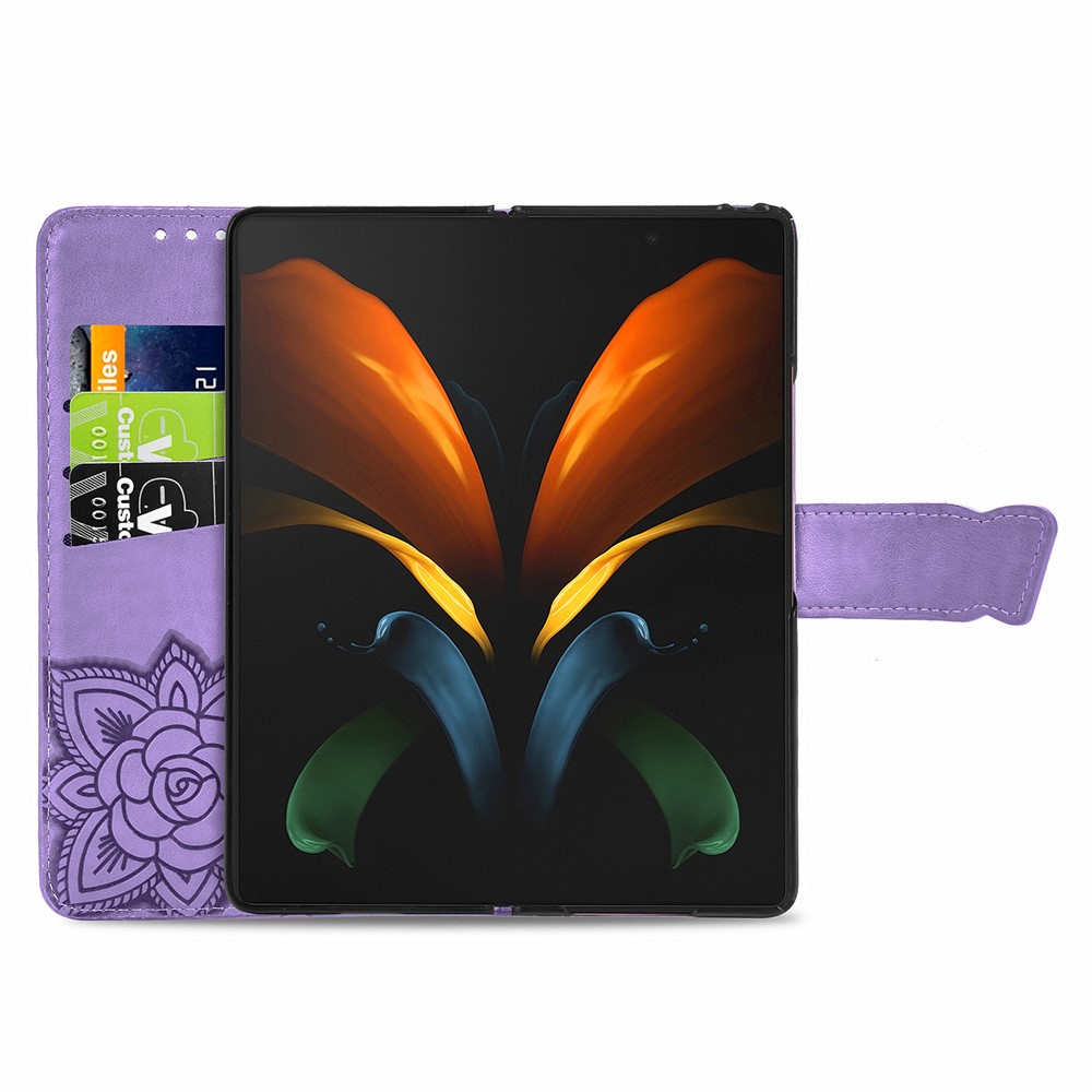 Imprint Big Butterfly Leather Wallet Phone Case for Samsung Galaxy Z Fold2 5G - Light Purple-6
