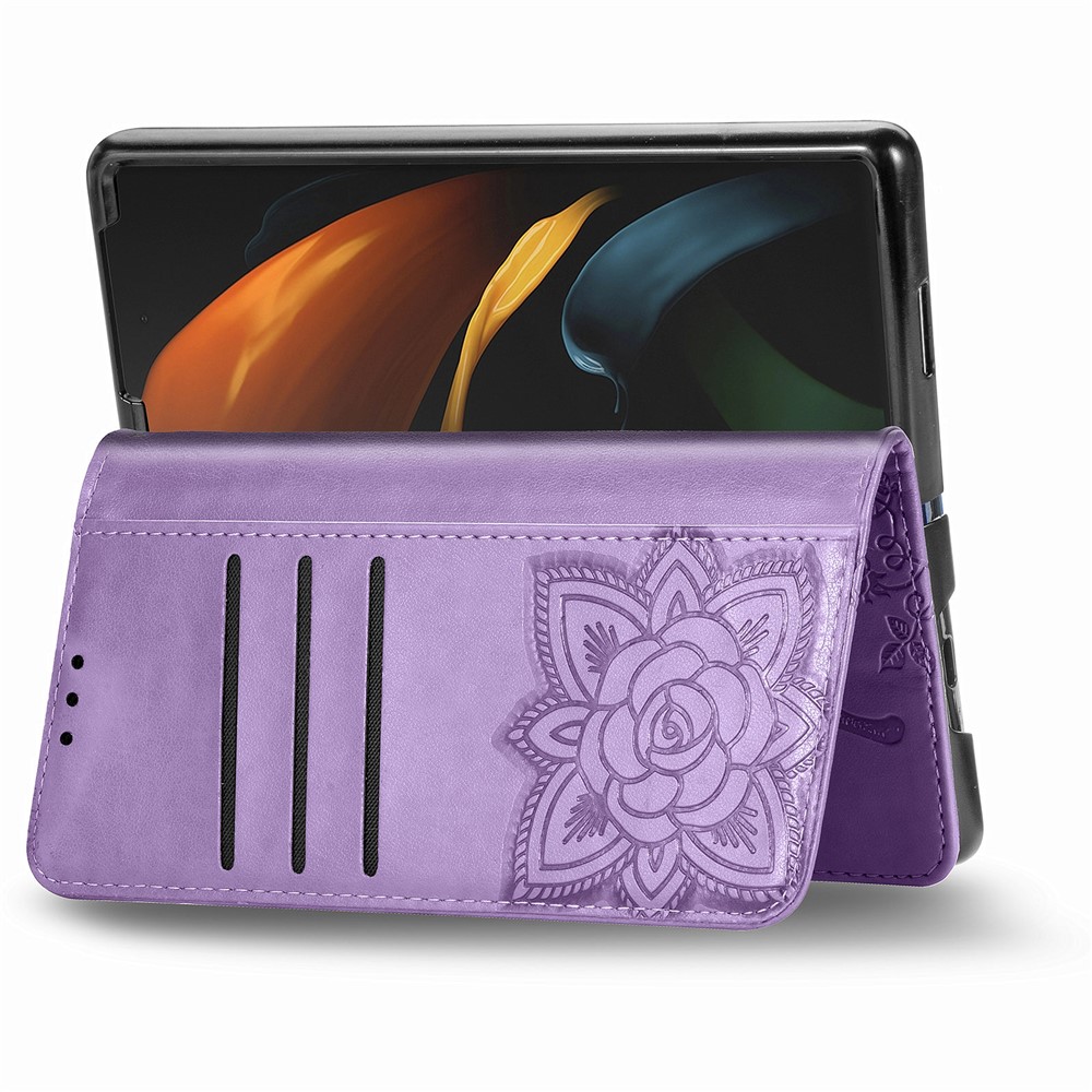 Imprint Big Butterfly Leather Wallet Phone Case for Samsung Galaxy Z Fold2 5G - Light Purple-8