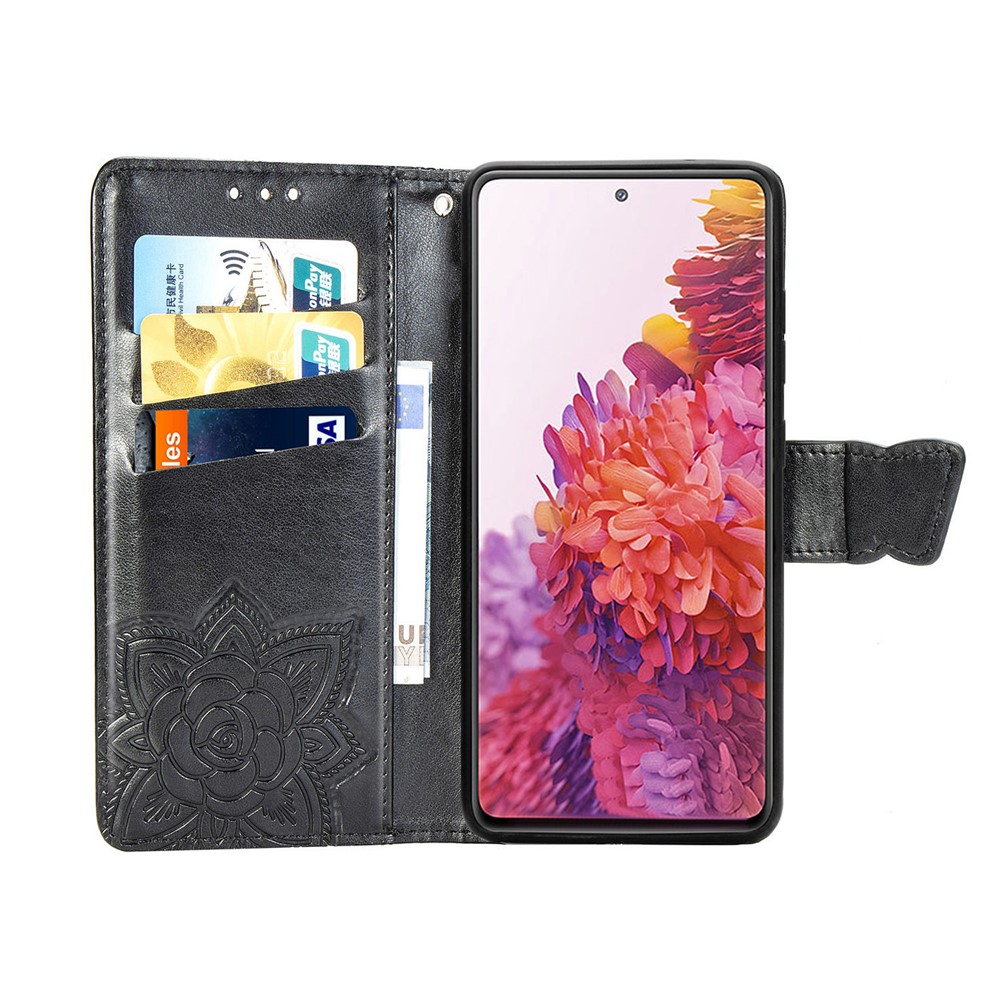 Imprint Big Butterfly Leather Wallet Phone Shell for Samsung Galaxy S20 FE/S20 Fan Edition/S20 FE 5G/S20 Fan Edition 5G - Black-5